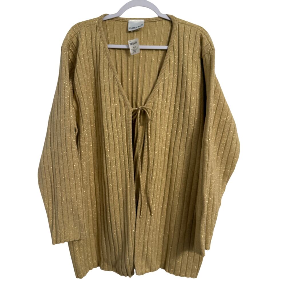 Vtg Fashion Bug NWT Shimmer Gold Ribbed Cardigan Women's 26/28W Glitter Glam